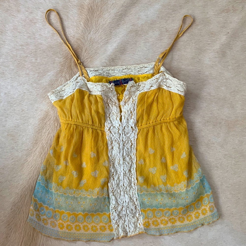 FREE PEOPLE Vintage inspired Yellow Flowy Tank Top